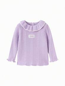 Balabala Baby Girls Knit Sweater Soft‑Touch Winter Knitted Base Layer Versatile Pullover For Little Young Girl - Purple - View 4