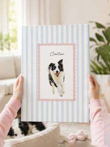 1Pc Customized Pet Portrait Canvas Wall Art, Ready‑To‑Hang Framed Canvas Print With Stripe Background, Custom Photo And Text Customization Service, Canvas Material Art Decor, For Bedroom Living Room Entryway Wall Display, Pet Lover Home Decor Gift - Multicolor - View 9