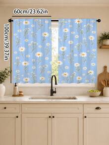 2Pcs Fresh Blue Daisy Curtains, Artistic Floral Print, Bedroom Kitchen Translucent Decorative Curtains - Multicolor - View 18