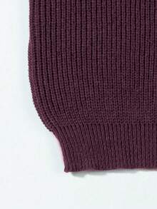 Lightweight Casual Textured Knit Sweater, Minimalist Design, Loose Fit Crew Neck Pullover For Unisex, Suitable For Autumn/Winter - Burgundy - View 6