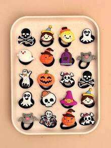 14pcs Random Halloween Themed Hair Ties For Kids, Cartoon Pumpkin Ghost Skull Bat Design, High Elasticity Girls Party Costume Hair Accessories - Multicolor - View 3