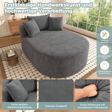 Komprimierter ovaler Relaxsessel aus Cordstoff – Montagefreier Einzelsessel mit tiefer Sitzfläche (122 cm), Lounge-Sessel für Wohnzimmer, Schlafzimmer & Leseecke – Hellbeige/Grün/Grau - Grau - Übersicht 9