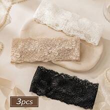 3pcs Women's Lace Wide Headbands, Elastic Hair Accessories, Black, White, Coffee Colors, Elegant And Versatile, Suitable For Sports And Yoga - Multicolor - View 3