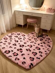 1pc Heart-Shaped Pink Leopard Print Faux Fur Rug, Love & Healing Bedroom Decor, Small Rug, Carpet, Home Decor, Living Room Rug, Living Room Small Rug, Bedroom Rug, Living Room Home Decor, Outdoor Rug, Washable Rug - Multicolor 5 - View 3