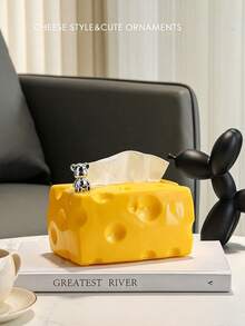 1pc Creative Cheese‑Shaped Tissue Box With Silver Bear Ornament, Plastic Decorative Napkin Holder, Cute Desktop Tissue Dispenser For Living Room Coffee Table Bedroom Home Tabletop Decor Tissue Box Tissue Box Holder - Multicolor - View 4