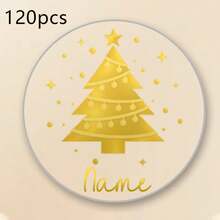 30-240pcs Custom Clear Christmas Name Stickers, Personalized Golden Holiday Gift Labels, Festive Christmas Tree Style, Customized Transparent Stickers, Gift Wrapping Decor, Customizable Name Seals, Christmas Party Favors, Christmas Gifts, Family - Multicolor - View 8