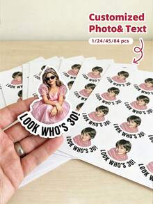 1/6/12/24pcs Customizable Photo & Text Waterproof Stickers, Multiple Sizes, Graduation Party, Bachelor Party, Wedding Party, Back To School, Christmas, Halloween, Anniversary, Birthday, Party Favors - Multicolor - View 1