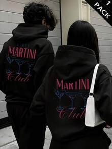 Warm Lined Casual Hooded Sweatshirt With Drawstring And Drop Shoulder Long Sleeves - Black - View 1