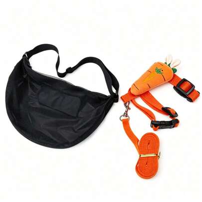 Rabbit Outdoor Travel Set, Fruit Design Chest Harness Leash + Breathable Mesh Portable Bag, Adjustable Outdoor Small Animal Walking Anti-Loss Leash. Suitable For Rabbits, Guinea Pigs, Ferrets, Cats Outdoor Walking