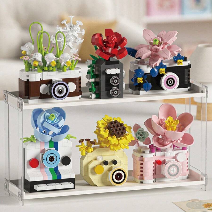 DIY Flower Camera Micro Particle Building Blocks Toy, Creative Desktop Decor Assembly Blocks, Holiday Gift For Adults And Children, Suitable For Kids 6 Years Old And Above - Flower Camera - View 1