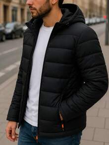 MEN'S BASIC CASUAL HPC POLO PUFFER JACKET WITH COMFORTABLE PLUSH HAT - Black - View 3