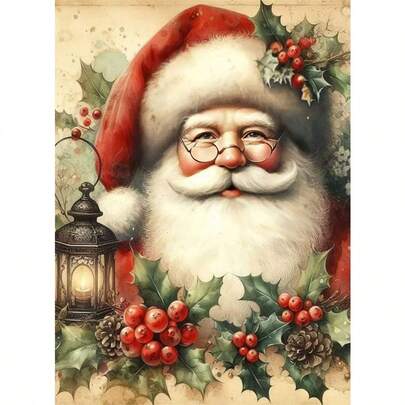1PC | 5D DIY Diamond Painting | Santa Claus Pattern Diamond Painting Kit, Round Full Drill Mosaic Craft Set, High Definition Art Diamond Painting, Focus And Relax Through DIY, Suitable For Living Room, Bedroom, Office Wall Decoration, Surprise Holiday Home Decor Gift For Family And Friends, Unframed