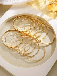12pcs Elegant Casual Printed Heart Chain Bracelets For Women, Vacation Date Birthday Holiday Gift, Personalized Fashion Versatile - Yellow Gold - View 3