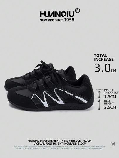 HUANQIU 2026 New Men's Sports Shoes, Thick Sole Casual Shoes, Fashionable Multi-Functional Lightweight Comfortable Lace-Up Soft Sole Casual Shoes, Running Shoes, Black, All Season