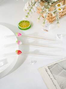 3PCS Three-Color Strawberry Glass Straws,Reusable Curved For Coffee, Milk Tea, Juices, Smoothies, Hot/Cold Drinks. Perfect For Parties, Cafes, Gifts For Lovers, Friends. Christmas, Thanksgiving, Back To School. - View 5