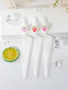 3PCS Three-Color Strawberry Glass Straws,Reusable Curved For Coffee, Milk Tea, Juices, Smoothies, Hot/Cold Drinks. Perfect For Parties, Cafes, Gifts For Lovers, Friends. Christmas, Thanksgiving, Back To School. - View 3