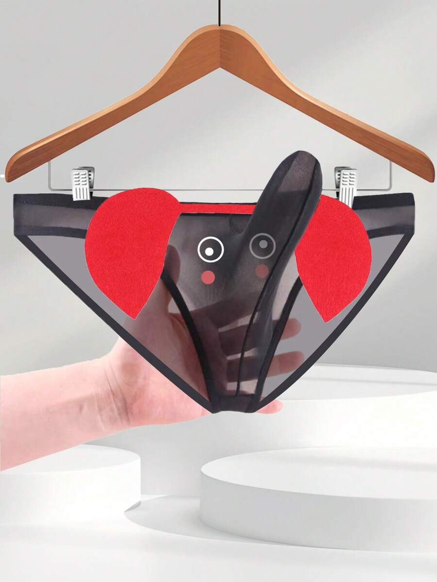 Men's Black Eye Print Pattern Thin Breathable Comfortable Daily Large Pouch Triangle Briefs Elephant Trunk Underwear - Black - View 1