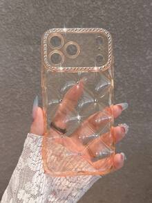 Minimalist Orange Rhinestone Diamond Grid Phone Case Compatible With IPhone 18 Pro Max/18 Pro/18/17 Pro Max/17 Pro/16 Pro Max/16/16 Pro/16 Plus/15/15 Pro Max/15 Pro/11/12/13/14 Pro Max/11 Pro/11 Pro Max/12 Pro/12 Pro Max/13 Pro/13 Pro Max/14 Pro/14 Pro Max/Full Coverage Anti-Drop Soft Shell Creative Personalized - Orange - View 3