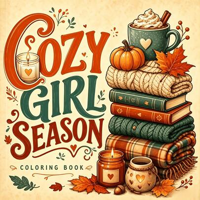 1pc 20*20cm Spiral Bound 24-Page Single-Sided Bold Line Adult Women Stress Relief Coloring Book, Autumn Warm Theme Mandala Coloring Book With Pumpkin, Candle, Hot Drink And Autumn Patterns, Helps You Relax And Unwind