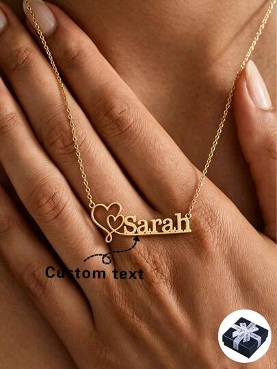 1 pieza Collar con nombre personalizado de corazón doble superpuesto, colgante de acero inoxidable grabado personalizado, joyería de regalo de cumpleaños para mujer, colgante del Día de la Madre, adecuado para ella/él, novio/novia, padres, familia, aniversario, cumpleaños, graduación, baile de graduación, fiesta, regalo del Día de la Madre para mujeres