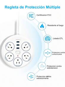 ONEEKA Multifunctional Power Strip With 4 USB Ports And 6 Outlets, Overload Protection, And Made With Wear-Resistant Materials. - MC-622U - View 3