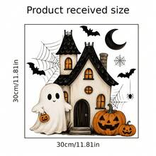 1pc Halloween Cartoon Ghost Bat Haunted House Window Stickers, Double-Sided Visible PVC Electrostatic Adsorption Glass Stickers, Suitable For Decorating Living Rooms, Bedrooms, Offices, And Classrooms. - Multicolor - View 5