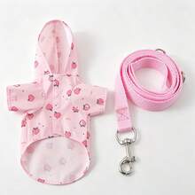 Pink Peach Print Dog Raincoat With Matching Leash, Waterproof Hooded Pet Raincoat, Suitable For Small And Medium Dogs, Lightweight And Breathable Puppy Rain Cape, For Outdoor Walks - Multicolor - View 15