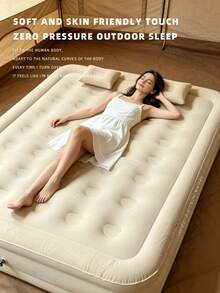 Inflatable Air Mattress, Luxury Camping Pad, PVC Inflatable Sleeping Mat, Luxury Double Camping Air Bed With Built-In Pump, Thick Pad - Apricot - View 7
