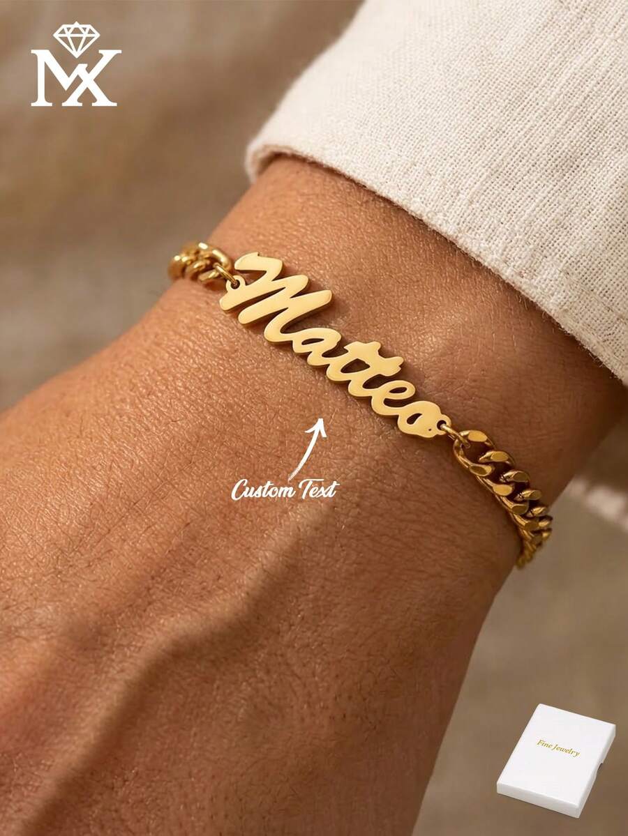 Customizable Stainless Steel Elegant English Name Fashion Bracelet, With Adjustable Exquisite Cuban Chain, Elegant And Fashionable, Suitable For Daily Wear, Also A Great Gift For Valentine's Day And Other Holidays - Multicolor - View 1