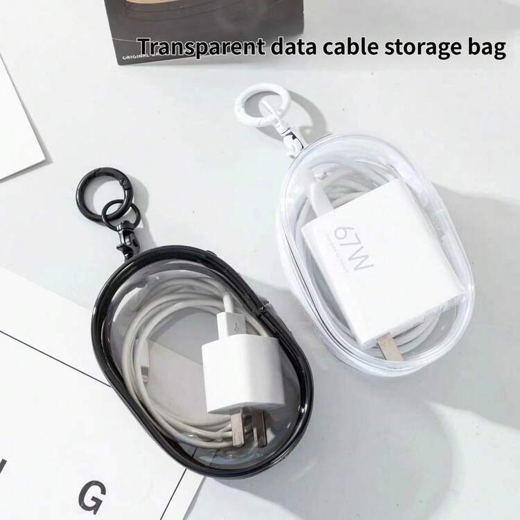 便攜式旅行耳機收納包，透明線材整理袋，數據線充電器收納盒，線材收納捲，戶外手機配件整理袋 - 彩色 - 查看 2