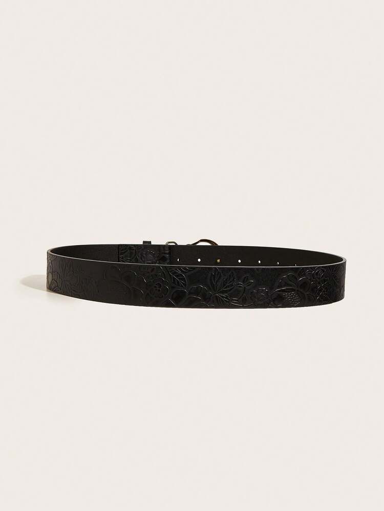 1pc Women's Vintage Moon Girl Round Buckle Black Print PU Belt, Suitable For Daily Wear - Black - View 3