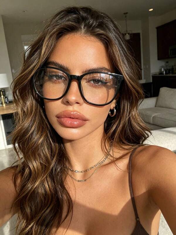 1 Pair Women's Fashion Geometric Pattern Non-Prescription Glasses, Perfect Blend Of Modern Style And Vintage Charm, Suitable For Daily Commute, Gatherings, Travel, Reading And Learning, Fits All Face Shapes