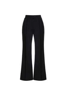 Women's High Waist Slim Fit Front Slit Flared Suit Pants, Elastic Drape Commute Casual Bell Bottom Trousers - Black - View 3