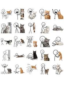 50Pcs Funny Cat Meme Sticker Pack, Line Figure & Cute Cat Print, Aesthetic Humorous Meme Decals, Waterproof Stickers, For Teen Journal, Tumbler, Notebook DIY Decor - Multicolor - View 7