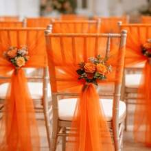 1pc Romantic 393 Inch Deep Orange Tulle Fabric, Long Solid Color Tulle Curtain, 100% Polyester Fabric, Multi-Purpose Party Backdrop, Suitable For Wedding Arch, Home Decor, Wedding Arch Backdrop, Baby Shower Decor, Purple Arch Fabric, Home Decor, Birthday Wedding Party - Dark Orange - View 6