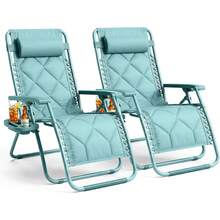 Gravity Chairs (2-Pack) Premium Heavy-Duty Outdoor Recliners With Luxe Two-Tone Design! Features Ultra-Padded Ergonomic Support, 5-Position Adjustable Backrest Independent Headrest, Built-In Cup Holder Phone Slot, And Smooth Rocking F - Mint - View 1