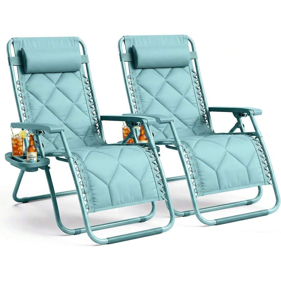 Gravity Chairs (2-Pack) Premium Heavy-Duty Outdoor Recliners With Luxe Two-Tone Design! Features Ultra-Padded Ergonomic Support, 5-Position Adjustable Backrest Independent Headrest, Built-In Cup Holder Phone Slot, And Smooth Rocking F - Mint - View 1