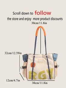 1 pieza Bolso de lona grande con capacidad y estampado de letras coloridas FEISTURE, adecuado para niñas, mujeres, estudiantes universitarios, trabajadores de oficina, excelente para trabajo, negocios, ir y venir, escuela - Blanco - Ver 10