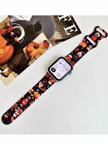 1pc Halloween Autumn Dachshund Pumpkin Print Silicone Watch Band, Compatible With Apple Watch Band 38mm 40mm 41mm 42mm 44mm 45mm 49mm (S10 42mm) (S10 46mm), Comfortable Replaceable Soft Silicone Strap, Suitable For Apple Watch Series 11 Ultra 3 S10 - Multicolor - View 5