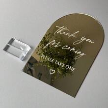 NIEWSPECIAL Arched Acrylic Wedding Table Signs, Gold Mirror Acrylic Material, With Transparent Stand, Printed With "Please Sign Our Guestbook", "Please Take A Photo", "Please Take A Photo For Memories", Size 6*8 Inches, Suitable For Wedding Or Party - Gold - View 9