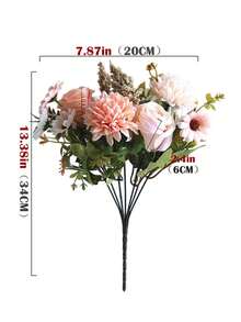 Artificial Flower Bouquet, Including Roses, Daisies, Double-Petal Flowers And Eucalyptus Leaves; Premium Mixed Floral Arrangement, Suitable For Home Decor, Holiday Decoration, Photography Props, Gift Decoration, Autumn Styling And Wedding Display. - Multicolor - View 8