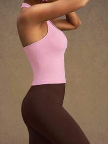 VVX Women's 2 Pieces Workout Set Capri Yoga Legging High Waist Tummy Control Halter Neck Backless Sports Tank Top Slim Gym Suit - Pink - View 6