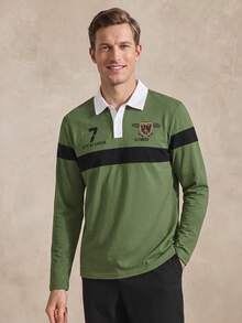 Courvante Golf Men's Letter Print Long Sleeve Casual Commute Polo Shirt Fall - Army Green - View 1