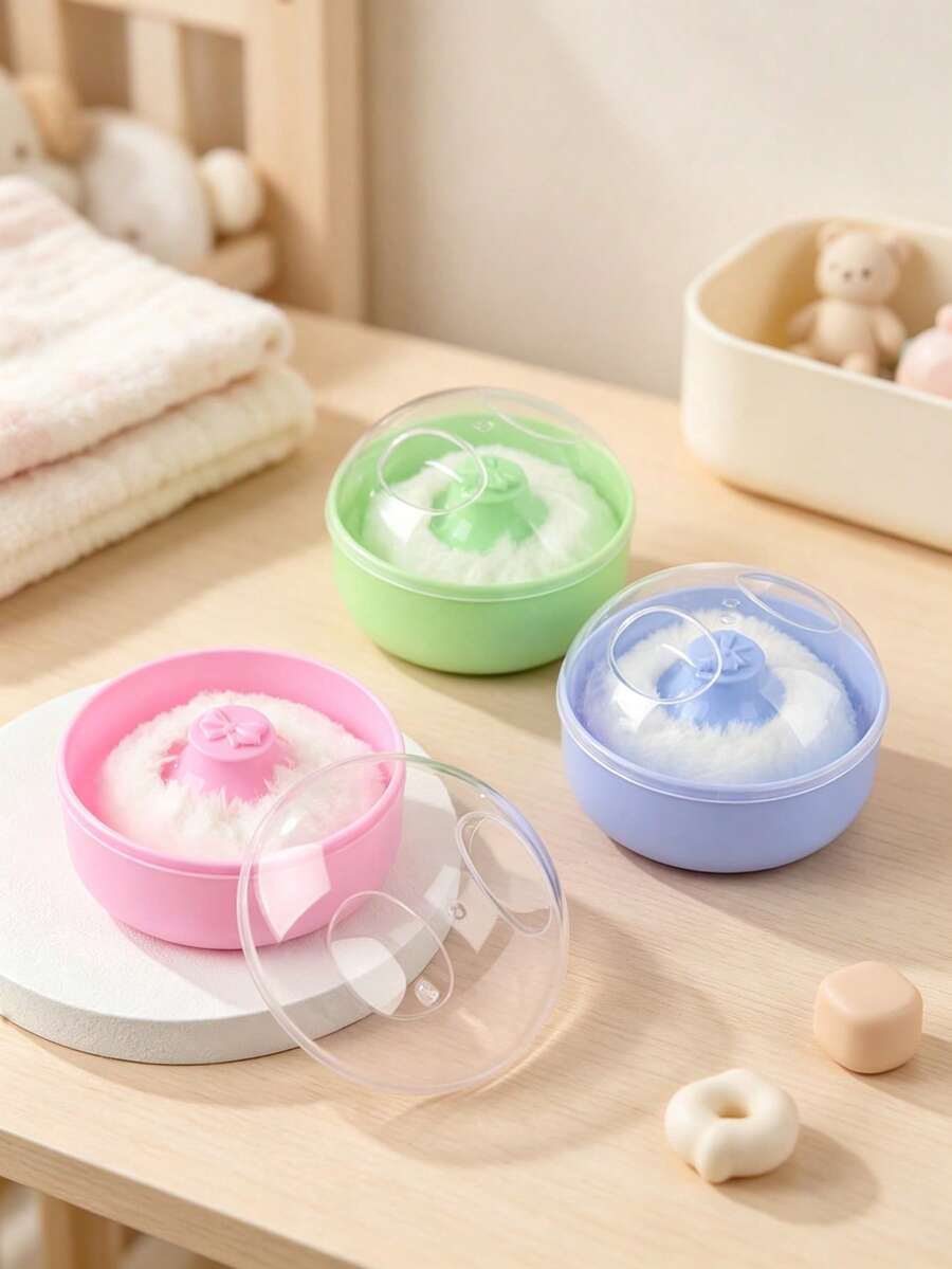Baby Powder Puff Box With Portable Lid Storage Design, Paired With Soft Powder Puff, Smooth Application, Gentle Care For Delicate Skin, Multiple Colors Available, Suitable For Home And Travel, Providing A Thoughtful Daily Care Experience For Your Baby - Multicolor - View 1