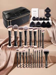 MAANGE 1/2/3/21件組專業化妝刷組，親膚化妝工具旅行化妝刷組，專業化妝刷，必備旅行化妝刷組，送給女性和女孩的禮物，包含底妝刷、遮瑕刷、腮紅刷、修容刷、修容刷、高光刷、修容刷、眉刷、眼影刷、化妝包、化妝配件和其他化妝工具。 - 黑色 - 查看 3