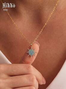 Hihho 1pc Bohemian 8-Pointed Star Necklace With Sparkling Zirconia Pendant, Layered Neck Chain For Women - Sun Star Radiance - View 3