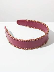 1pc Solid Color PU Leather Korean Style Fashion Headband, Holiday Essential Women's Outfit Accessory, Cool Style Wide Band Versatile Personalized Headband Suitable For Ladies And Girls To Match Clothing - FG1093-red - View 2