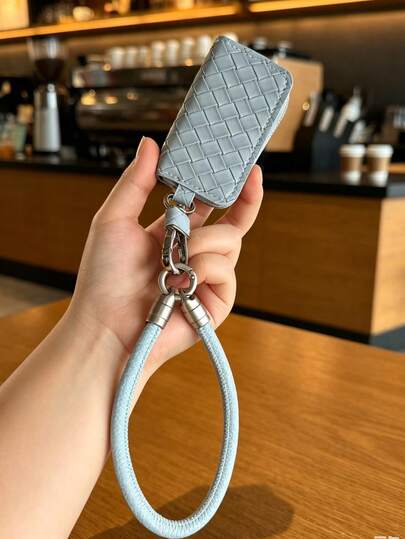 Creative Plaid Key Pouch Universal Style, Car Key Case, Car Lock Remote Control Protective Shell, Car Key Storage Bag For Men And Women, Minimalist Lanyard Design.