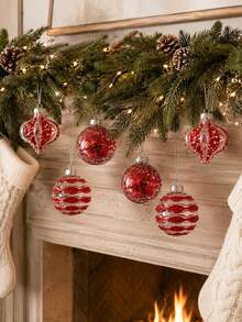 10/9/1pc Red Christmas Ball Ornament Set With Merry Christmas Ribbon, Transparent Glitter Swirl Onion Ball And Confetti Design, Suitable For Holiday Tree, Wreath, Garland, Gift Wrapping, Fireplace Mantel Display, Party Home Decor, Adult Style - Multicolor - View 6