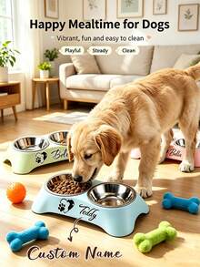 [客製化] 加高護頸不鏽鋼寵物碗，適合小型犬，防滑餵食碗，可客製個人化資訊，多款花紋可選 - 彩色 - 查看 4